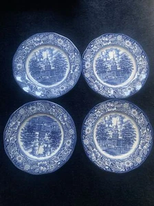 Vintage Liberty Blue Staffordshire Historic Scenes Independence Hall Plates - Picture 1 of 8