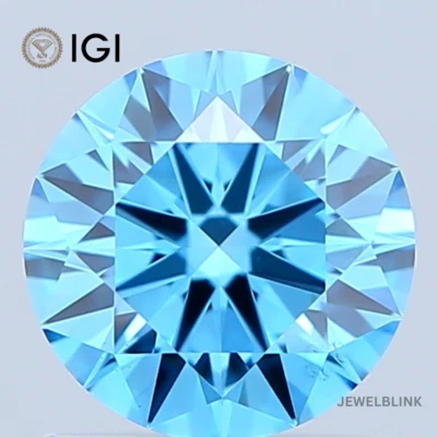 IGI Certified 1 Carat Fancy Vivid Blue VS1 Round Cut CVD Lab Grown Diamond - Image 1 of 4