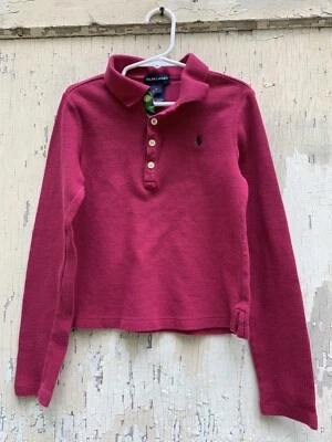 Ralph Lauren Girls Mesh Long Sleeve Polo Shirt Pink - Image 1 of 2
