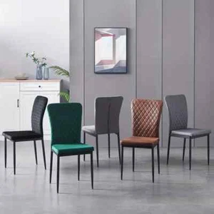Set Of 4/6 Dining Chairs Padded Seat With Black Metal Legs For Home Dining Room - Picture 1 of 20