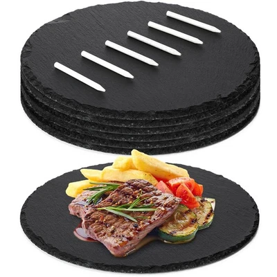6 Pcs Round Slate Cheese Boards 11 Inch Round Black Stone Plates Charcuterie ... - Image 1 of 4