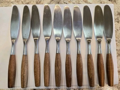 10 VINTAGE MCM DANSK FJORD TEAK Handle Stainless Flatware DINNER KNIVES KNIFE - Image 1 of 4