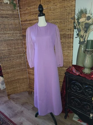 Maxi Vestido Vintage Hecho a Mano Lila Transparente Manga Hinchada Cremallera Espalda Foto 1 de 4