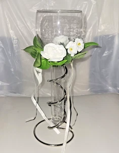 Metall Weinglas Kerzenhalter Kunstweiß Blume Variation Kranz Chrom 10,5 Zoll - Bild 1 von 4