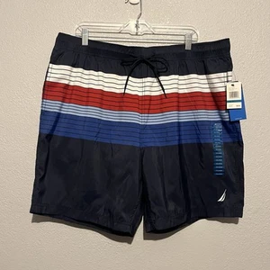 Nautica Navy Blue Striped Men’s Swim Trunks With Built In Underwear Size XXL - Picture 1 of 10
