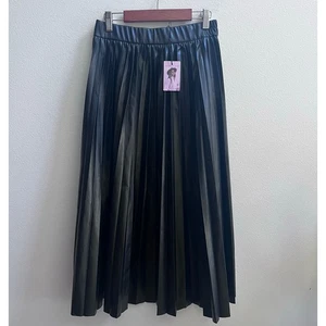 Sincerely Jules Plissee Akkordeon schwarz Kunstleder Midi A-Linie Rock Gr. Small - Bild 1 von 5