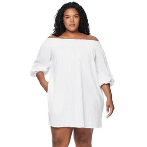 Lauren Ralph Lauren Plus Size Off-The-Shoulder Cover-Up Dress In White - Picture 1 of 5