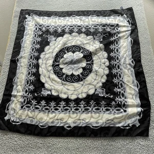 Renato Balestra Scarf 100% Silk 33'x33''Floral Black White Made In Italy - Picture 1 of 12