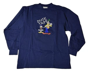 Vtg Disneyland Mickey Blue T-shirt Embroidered L  Duck Tape Goofy Long NWT JS - Picture 1 of 5
