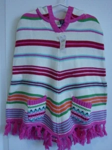 Baby Gap FAIR ISLE Strip Hooded Poncho Sweater Girl Size 4 - 5 years NWT - Fall - Picture 1 of 12