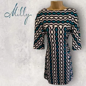 Vestido de seda manga corta negro verde azulado MILLY New York para mujer EE. UU. 4 UK 8 EU 36 - Imagen 1 de 4