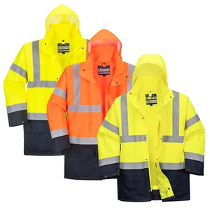 Portwest Hi-Vis 5-in-1 Two Tone Essential wasserdichte Jacke Kapuze Sicherheit Arbeit - Bild 1 von 16