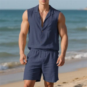 New Mens Tracksuit 2-Piece Set Short Sleeve T Shirt Shorts Sweatsuit Outfit Set - Picture 1 of 32