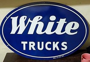 White Truck Porcelain Enamel Heavy Metal Sign 24 x 16 Inches - Picture 1 of 2