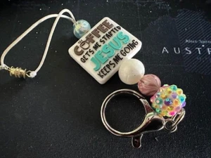 Coffee Gets Me Started Jesus Keeps Me Going Beaded Key Chain TX - Picture 1 of 9