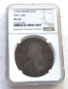 France 1726A Louis XV 1 Ecu NGC Silver Coin - Picture 1 of 2
