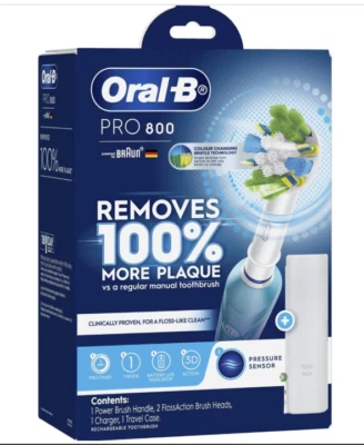 Oral-B Pro 800 Floss Action Clean Blue Electric Toothbrush w Travel Case NEW - image 1 of 4