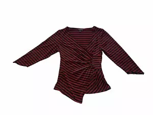 12 womens Stretch Blouse red black stripes V-Neck Top "Fashion Fair" shirt - Picture 1 of 11