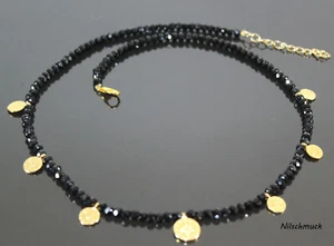 Damen schwarz BICONE Glas Perlen Kette mit Gold Münzen , Karabiner - Bild 1 von 1