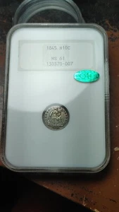 1845 Seated Liberty Silver Half Dime Old Holder Fatty NGC CAC MS61 Beauty 4989 - Picture 1 of 4