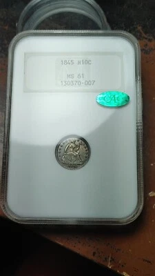 1845 Seated Liberty Silver Half Dime Old Holder Fatty NGC CAC MS61 Beauty   4989 - Image 1 of 4