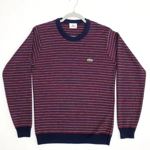 LACOSTE SPORT Men Vintage Sweatshirt 3 Small Blue Red Long Sleeve Crew Neck Wool - Picture 1 of 12