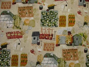 4 Metres Allotment Autumn Cotton Fabric Curtain Cushion Upholstery Kitchen Seats - Picture 1 of 20
