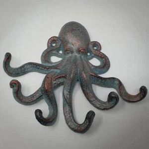 Cast Iron Antique Grn Bronze Coat Hook Octopus Wall Hanger Old Style Decoration - Picture 1 of 2