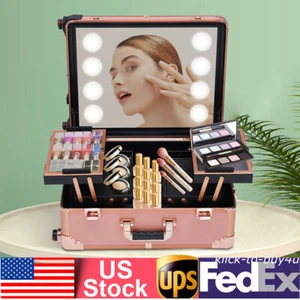 Portable Rolling Train Case Makeup Organizer Professional Cosmetic Box Trolley - Picture 1 of 15