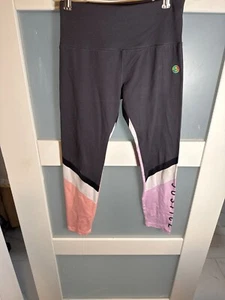 Justice Girls Colorblock Leggings M Black/Pink/White Recycled Polyester Stretchy - Picture 1 of 7