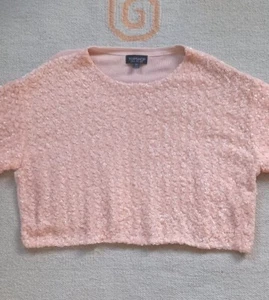 Topshop Jumper Size 12 Pink Sequins 3/4 Sleeves 100% Cotton - Picture 1 of 11