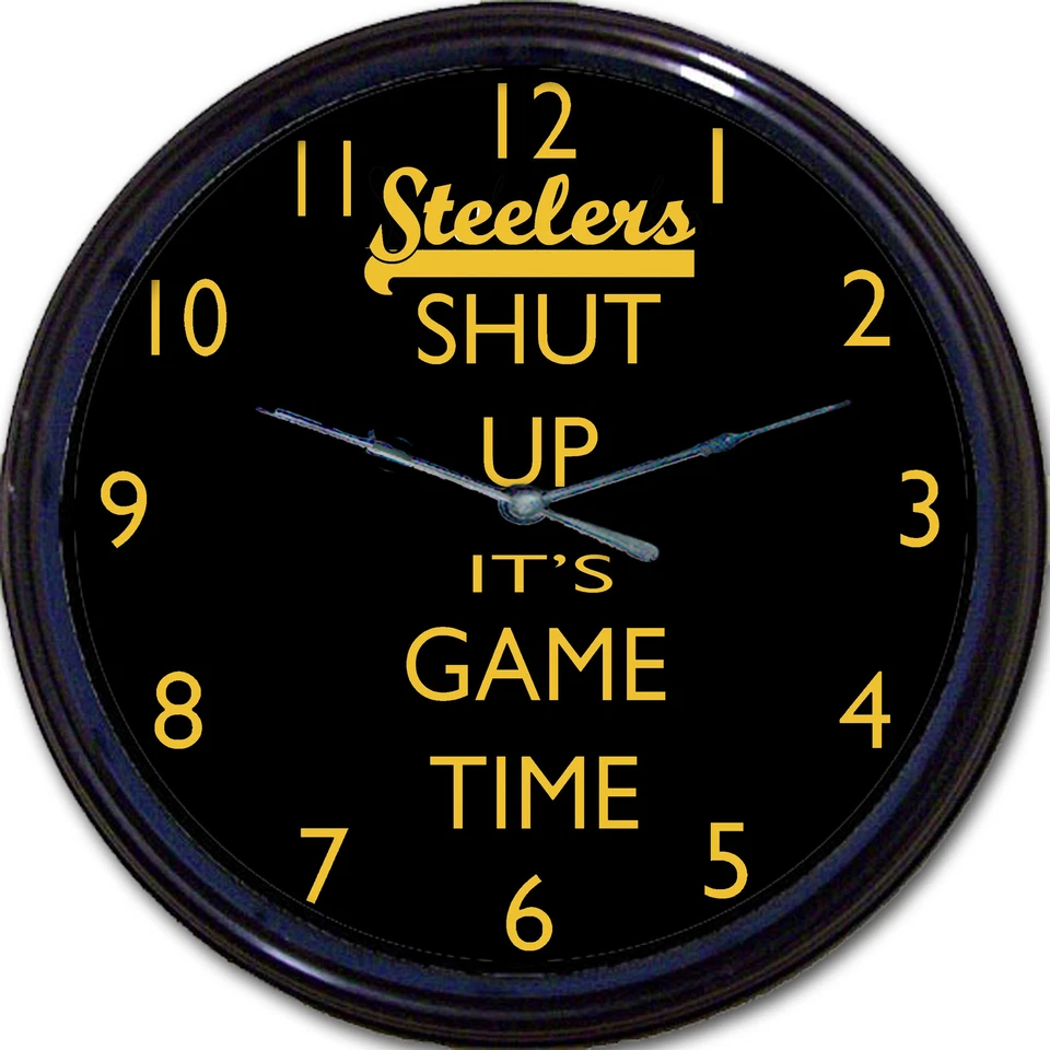 Pittsburgh Steelers Football Shut Up It's Game Time Wall Clock NFL Man Cave 10" - Image 1 of 1