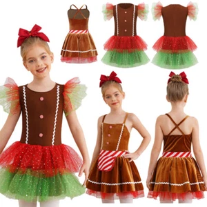 Kids Girls Xmas Dress Gingerbread Costume Christmas Theme Party Fancy Outfits - Picture 1 of 30