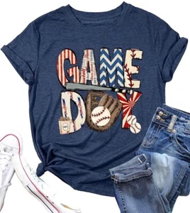 Camiseta para mujer con estampado de béisbol "Game Day" azul marino jaspeado - grande - Imagen 1 de 4