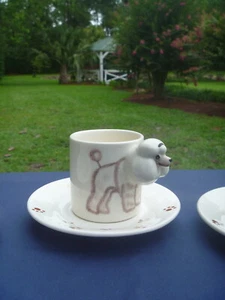 6pc Meelarp Ceramic French Poodle Shaped Handle Cup & Saucer 3 Sets Tea Party - Picture 1 of 5