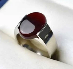 Yemeni Aqeeq Ring For Men & Women With Sterling Silver 925, Natural Dark Brown - Picture 1 of 2