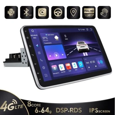 Single 1DIN Rotatable 10.1'' Android 8Core Car Radio GPS Wifi Carplay 6+64G DVR - Image 1 of 4