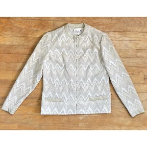 Vintage Metallic Gold Jacket Size Small 60s Chevron Poly Knit Shiny Lurex - Picture 1 of 4