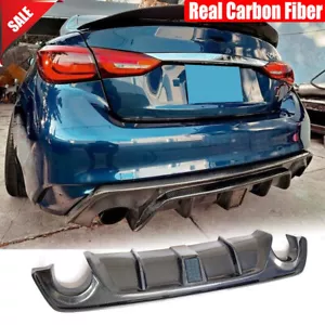 For Infiniti Q50 Q50S 18+ Real Carbon Rear Bumper Lip Diffuser W/Black Brake LED - Picture 1 of 12
