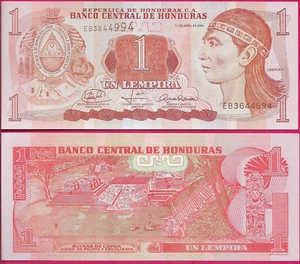 HONDURAS 1 LEMPIRA 2008 UNC EB,WITHOUT VERTICAL BAR,RED SERIAL NUMBERS,ILLUSTRAT - Picture 1 of 1