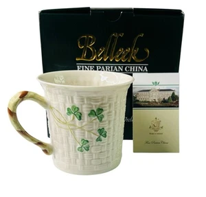 Vintage Belleek Irland Kleeblatt Korbgeflecht Kaffee Tee Becher Tasse Rankengriff - Bild 1 von 6
