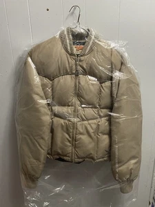 Vintage Comfy Goose Down Jacket Coat Mens Medium Tan Mint CONDITION - Picture 1 of 6