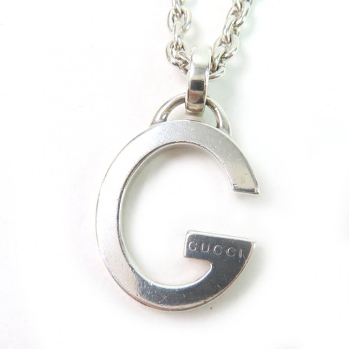 GUCCI 233936 G Logo Ciondolo Collana Accessori Ag925 Argento Made In Italy Pesa