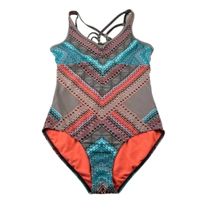Prana Damen 1-Teiler Badeanzug Aztec Sunlit Coral Riviera Web Träger gefüttert Größe S - Bild 1 von 10