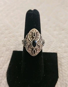 925 Sterling Silver Vintage Real Sapphire Gemstone & C Z Ring Size 7.5 Estate  - Picture 1 of 3