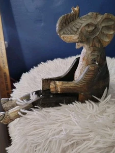 Elephant folk art Rustic jointed wood carved statue Shelf Sitter Rare  - Picture 1 of 7