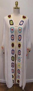 Manta Abuela Blanca Marca Blanca Borlas Crochet Kimono Festival Boho Talla Grande - Imagen 1 de 8