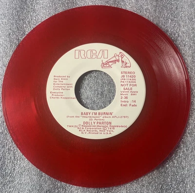 Dolly Parton Promo 45 • Baby I’m Burnin’ Clear Red Vinyl  RCA PB-11420 • DJ Copy - Image 1 of 4