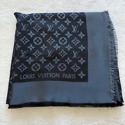Louis Vuitton bufanda seda/lana negro y plata auténtica venta al por menor 1200 $ Foto 1 de 4