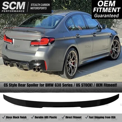 SPOILER ESTILO BMW CS PARA 5 SERIES G30 G38 F90 M5 2017–23 PORTA-MALAS ASA PRETO BRILHANTE - Imagem 1 de 3